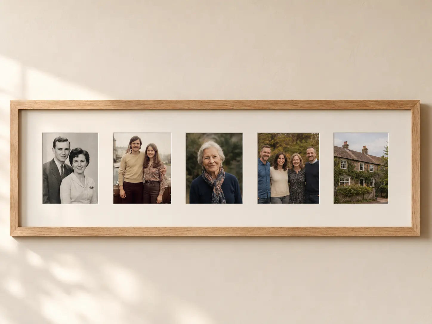 Photographs from several generations telling a family life story
