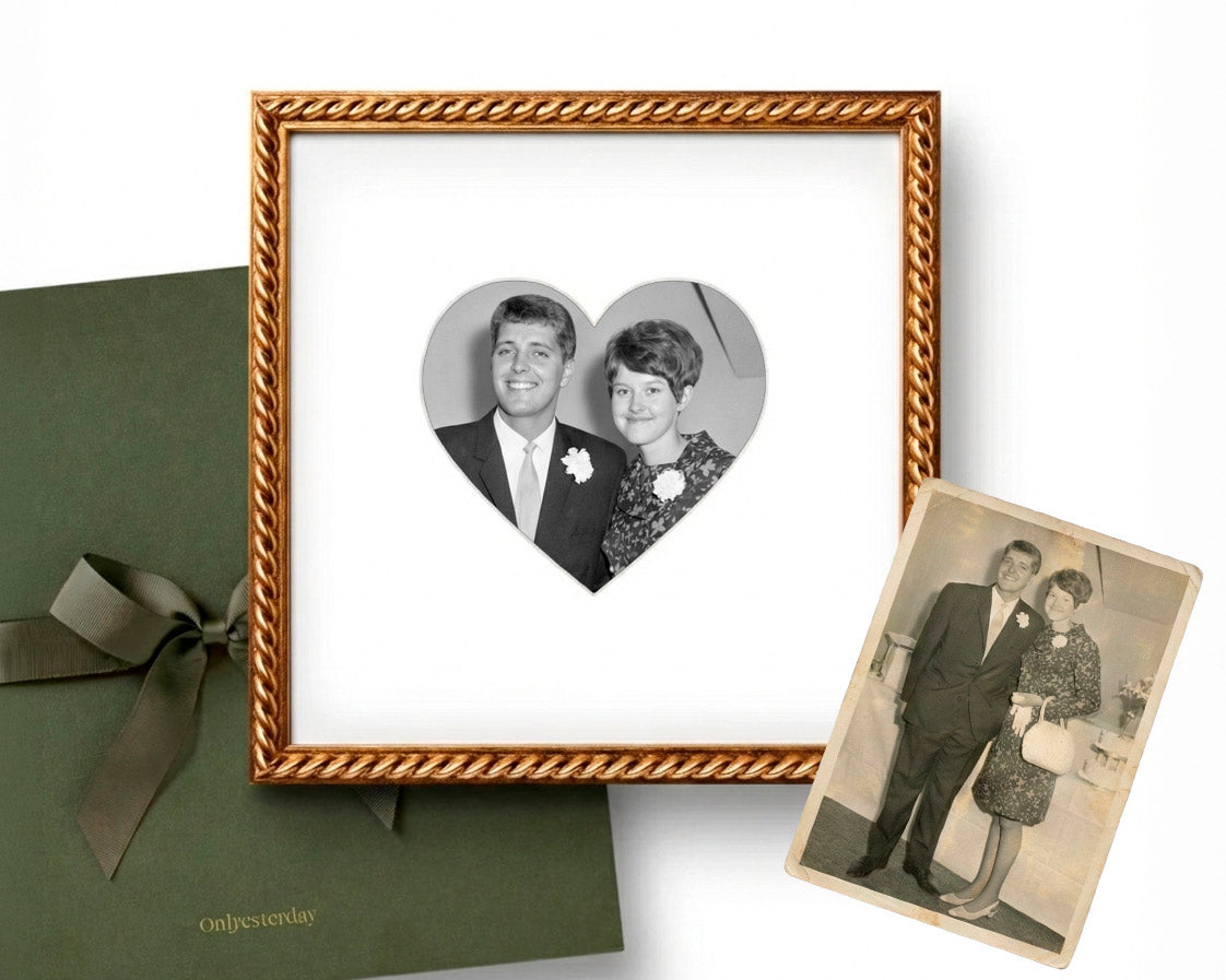 A sensitively restored black and white family photograph