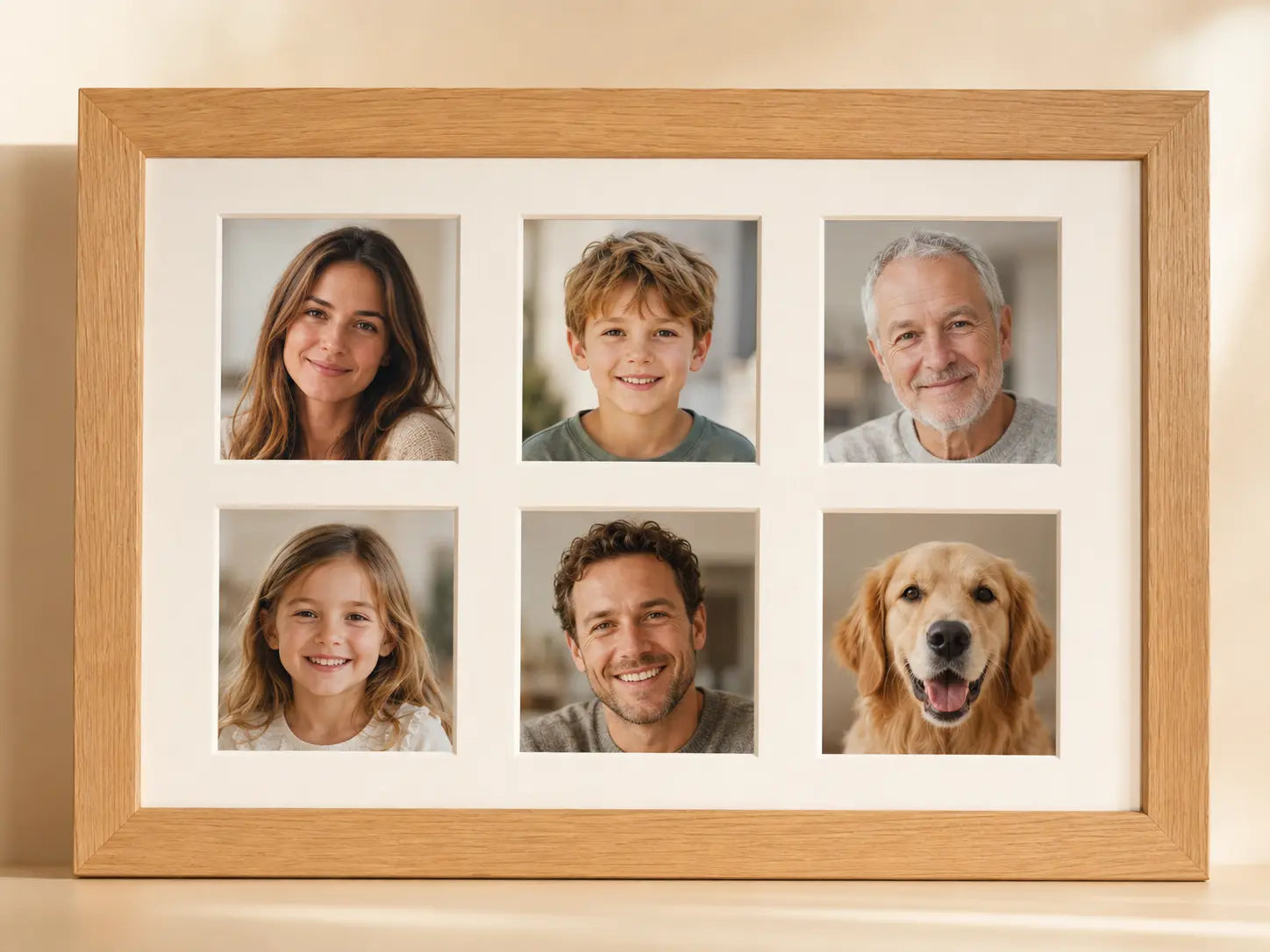 A framed arrangement of familiar family faces