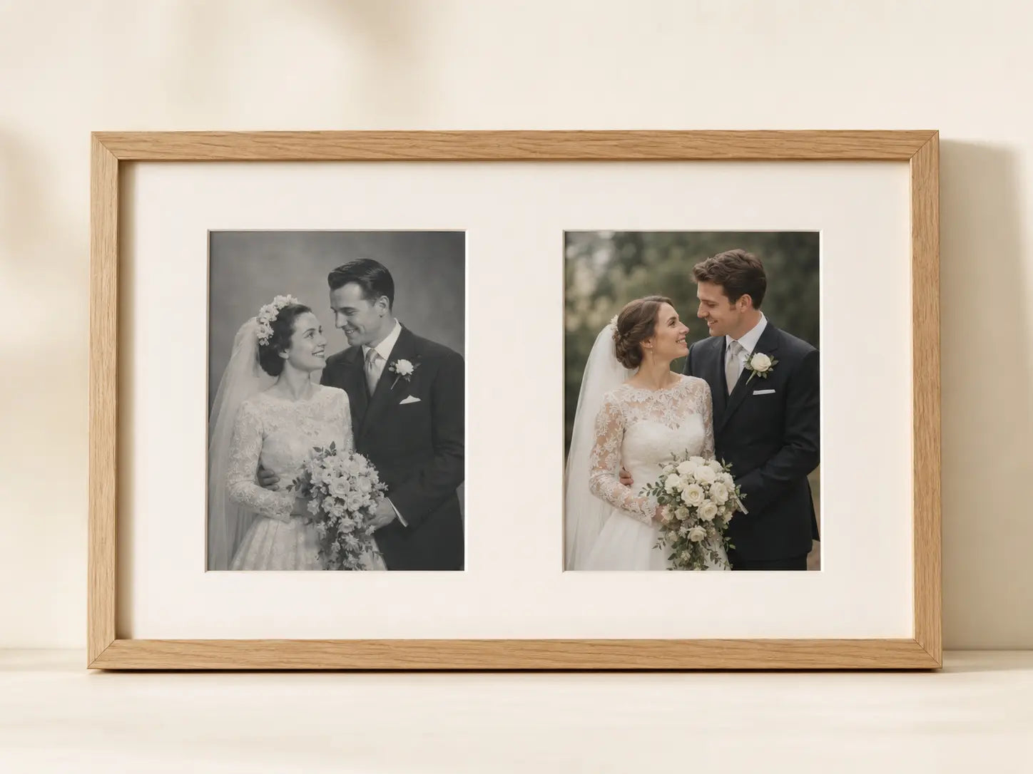 Two photographs from different years displayed together in one frame